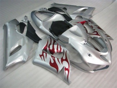 05-06 Argent Rouge Flamme Kawasaki ZX6R Carénage Moto