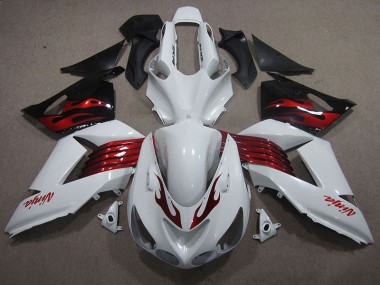 06-11 Blanc Rouge Ninja Kawasaki ZX14R ZZR1400 Carénage Moto