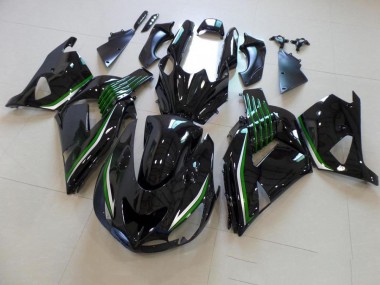 06-11 Noir Brillant avec Ligne Verte Kawasaki ZX14R ZZR1400 Carénage Moto