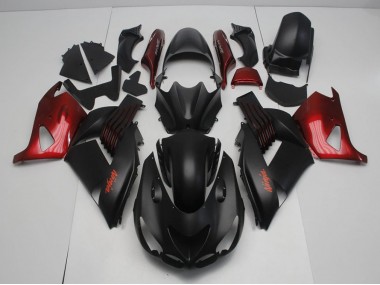 06-11 Noir Mat et Rouge Kawasaki ZX14R ZZR1400 Carénage Moto