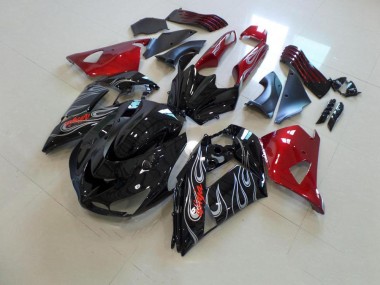 06-11 Noir Nd Rouge Argent Flamme Kawasaki ZX14R ZZR1400 Carénage Moto