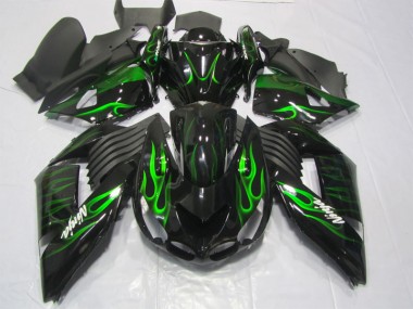 06-11 Noir Vert Flamme Ninja Kawasaki ZX14R ZZR1400 Carénage Moto