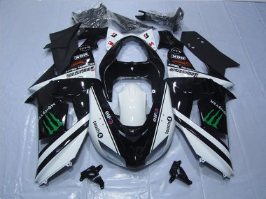 07-08 Noir Blanc Monster Touch4 Kawasaki ZX6R Carénage Moto