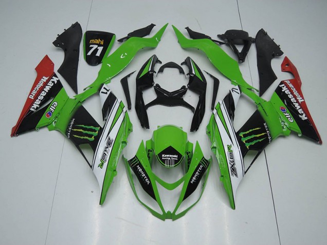 13-18 Noir Vert Blanc Monster Kawasaki ZX6R Carénage Moto